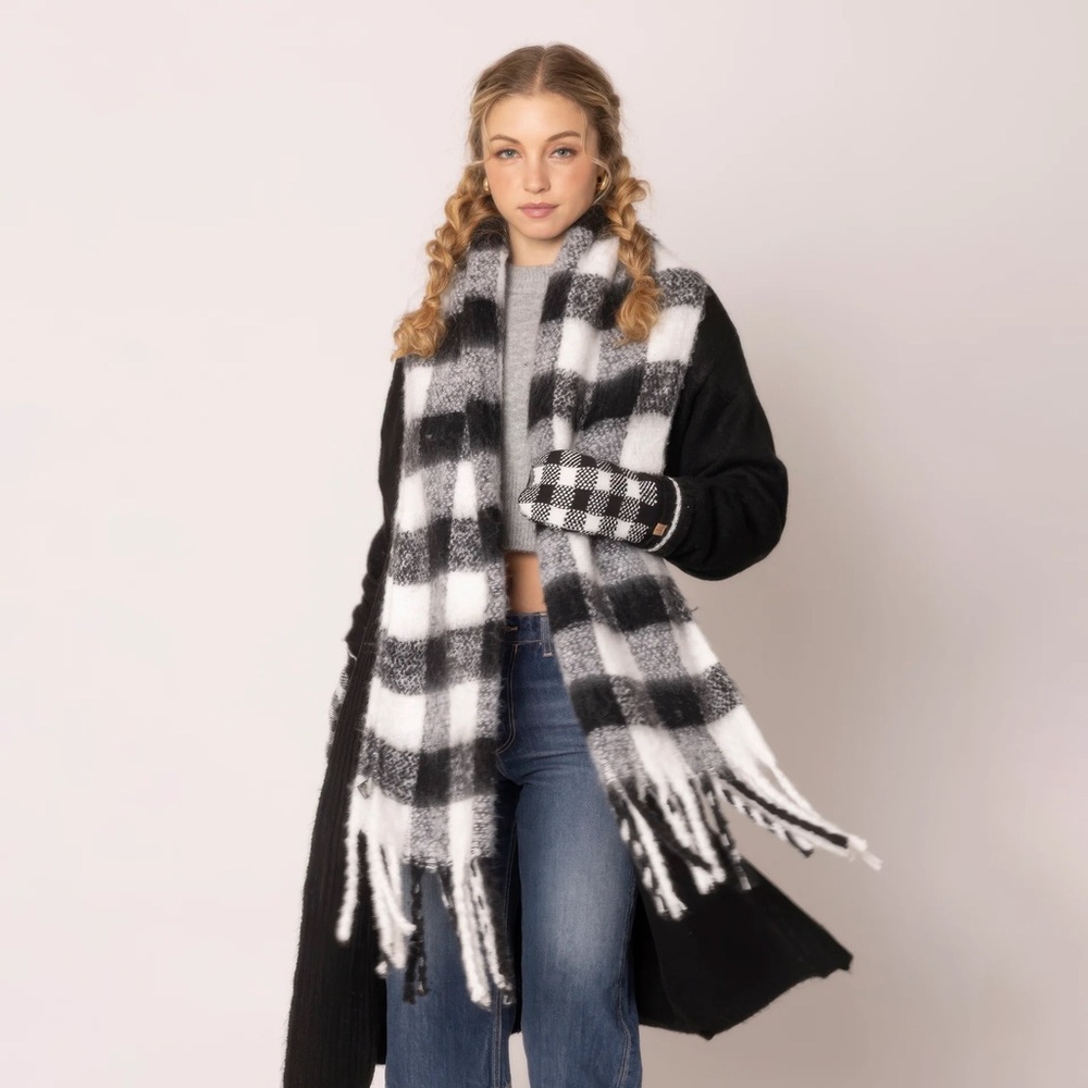 Free People Oversized Black & White Checkered Scarr